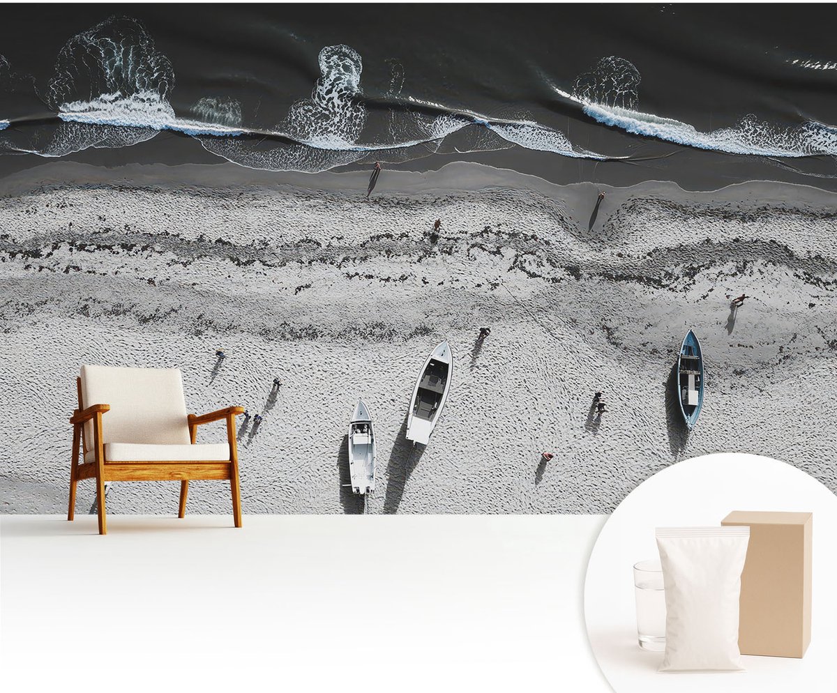 Wallfluent Fotobehang - Grijs Vliesbehang - 416x254 cm - Rust Aan Het Strand Muurschildering - Gang behang Landschappen - Fotobehang Vlies - Slaapkamer behang