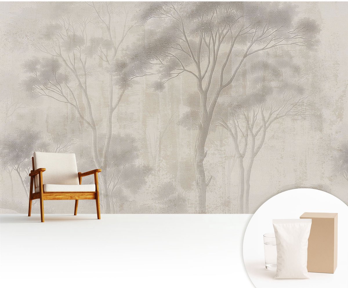 Wallfluent Fotobehang - Wit Vliesbehang - 416x254 cm - Stijlvolle Harmonie Fotobehang Vlies - Hal behang Landschappen - Muurschildering - Hal behang