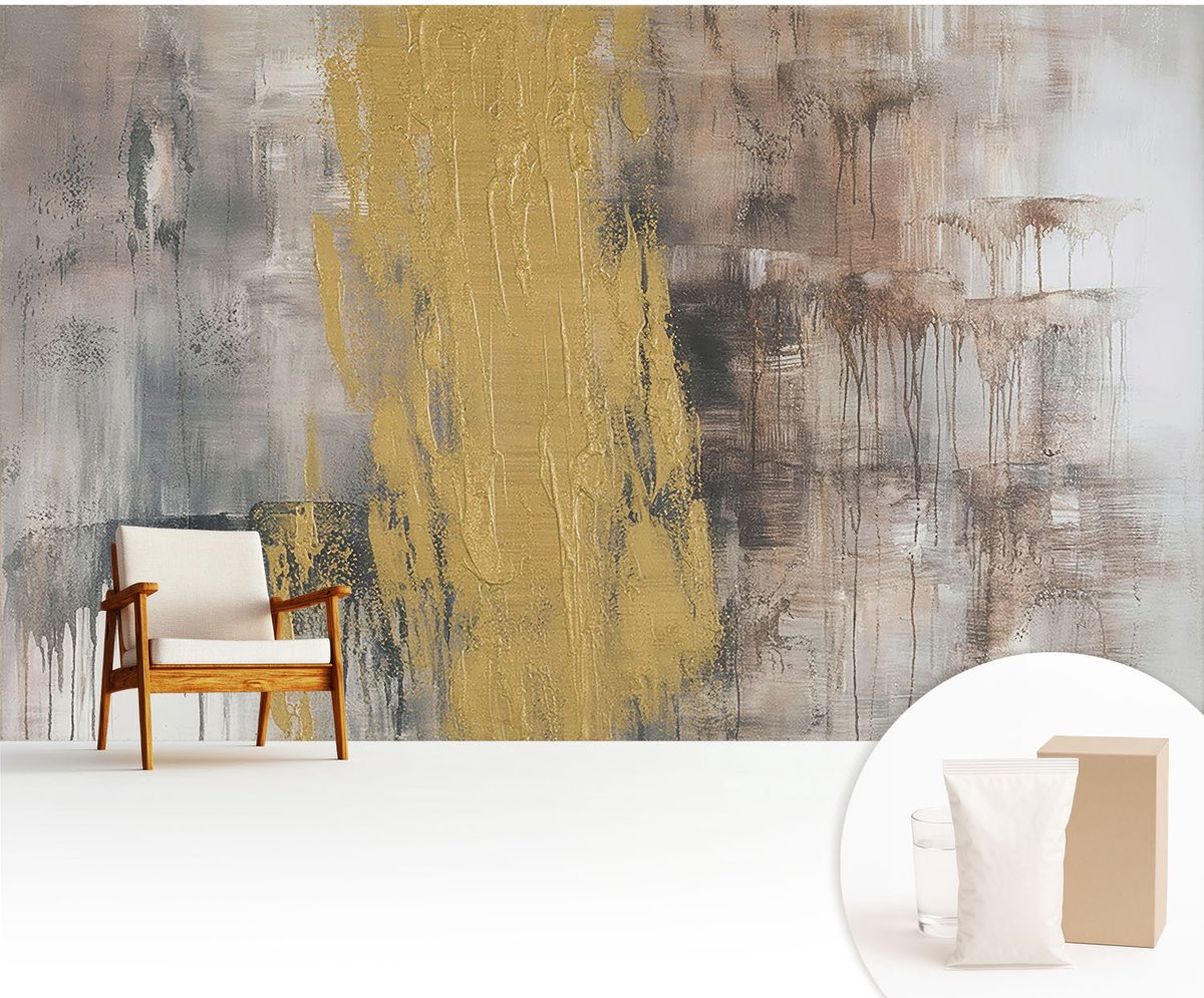 Wallfluent Fotobehang - Grijs Vliesbehang - 416x254 cm - Abstracte Visie Fotobehang Vlies - Woonkamer behang Abstractie - Muurschildering - Hal behang