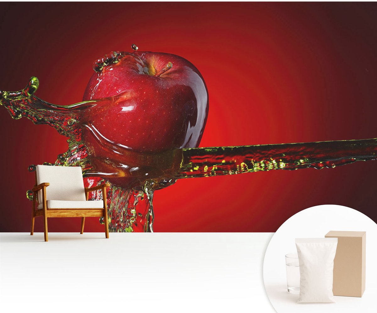 Wallfluent Fotobehang - Rood Vliesbehang - 416x254 cm - Sappige Energie Fotobehang Vlies - Hal behang Voedsel - Muurschildering - Woonkamer behang