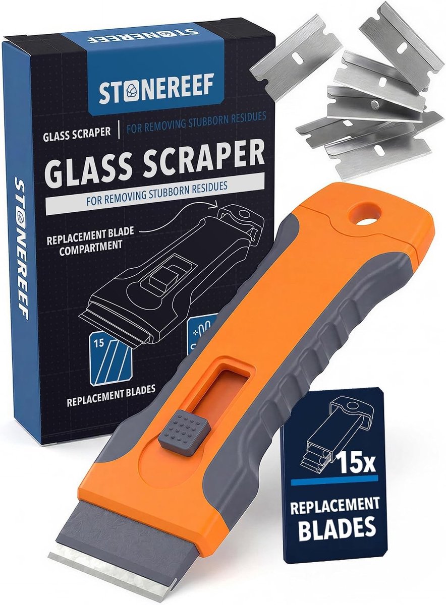 Glasschraper - Zwart - 13,5 x 5,3 x 2,2 cm - Inclusief 15 Reservemesjes - Voor Keramische Kookplaten