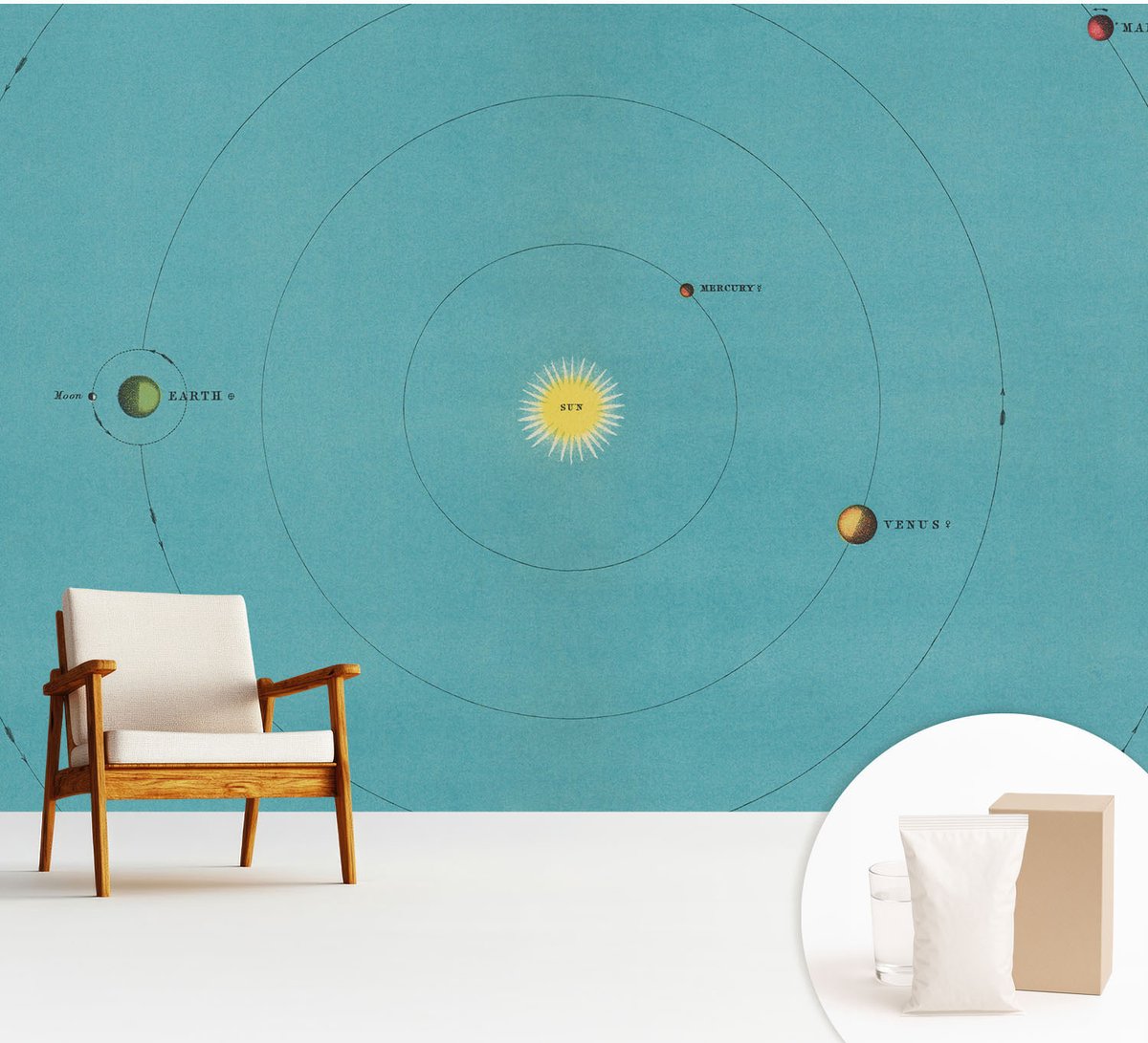 Wallfluent Fotobehang - Blauw Vliesbehang - 312x219 cm - Kosmisch Systeem Fotobehang Vlies - Woonkamer behang Kosmos - Muurschildering - Woonkamer behang