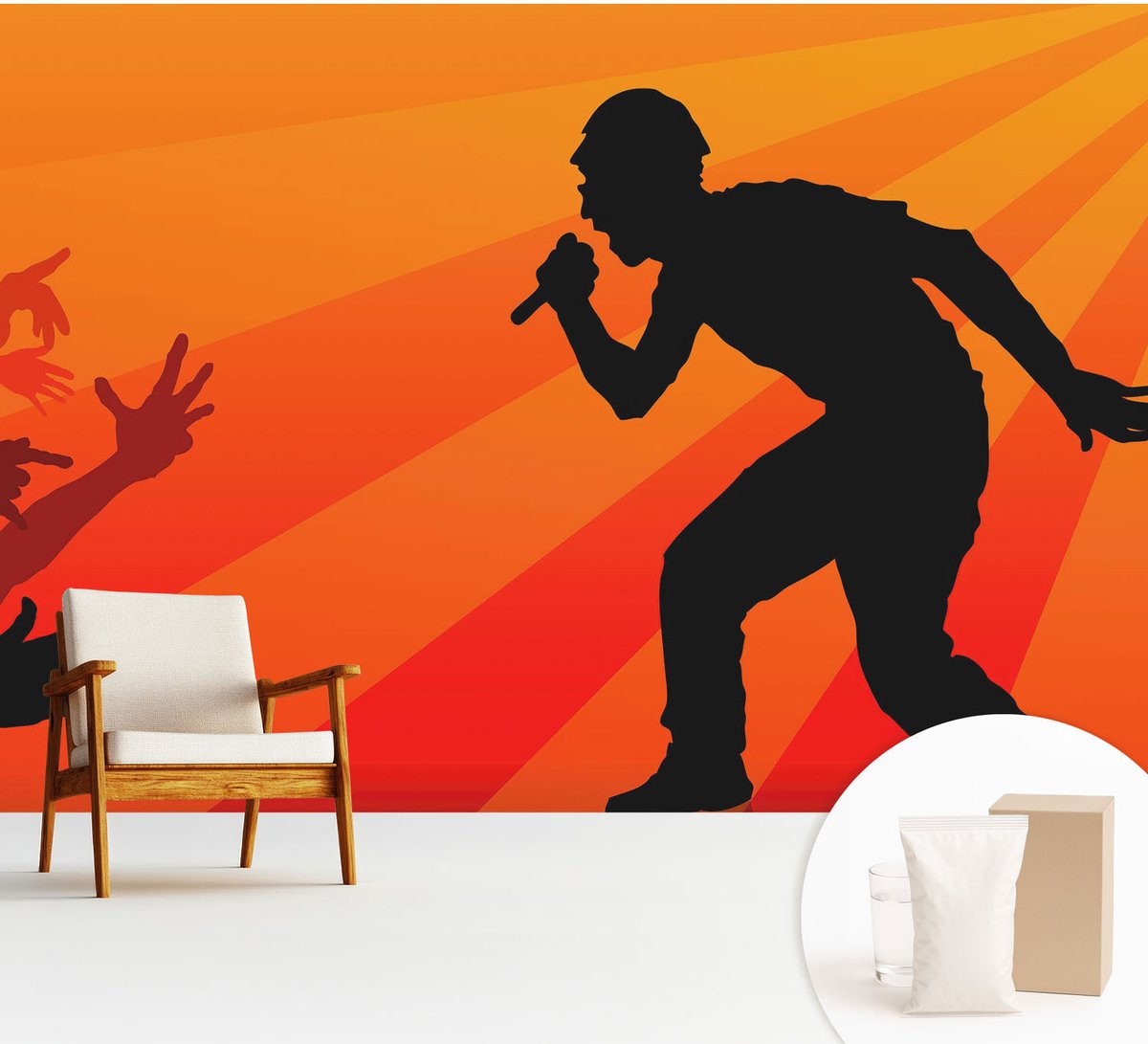 Wallfluent Fotobehang - Oranje Vliesbehang - 312x219 cm - Ritmische Scène Muurschildering - Gang behang Mensen - Fotobehang Vlies - Slaapkamer behang