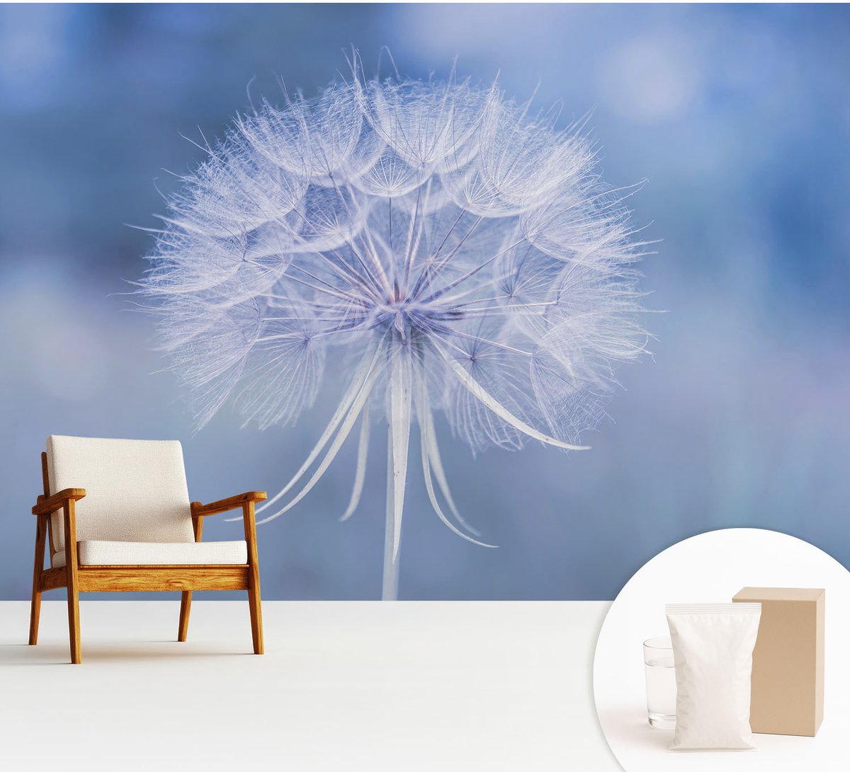Wallfluent Fotobehang - Blauw Vliesbehang - 312x219 cm - Blauwe Delicatesse Muurschildering - Slaapkamer behang Bloemen En Planten - Fotobehang Vlies - Slaapkamer behang