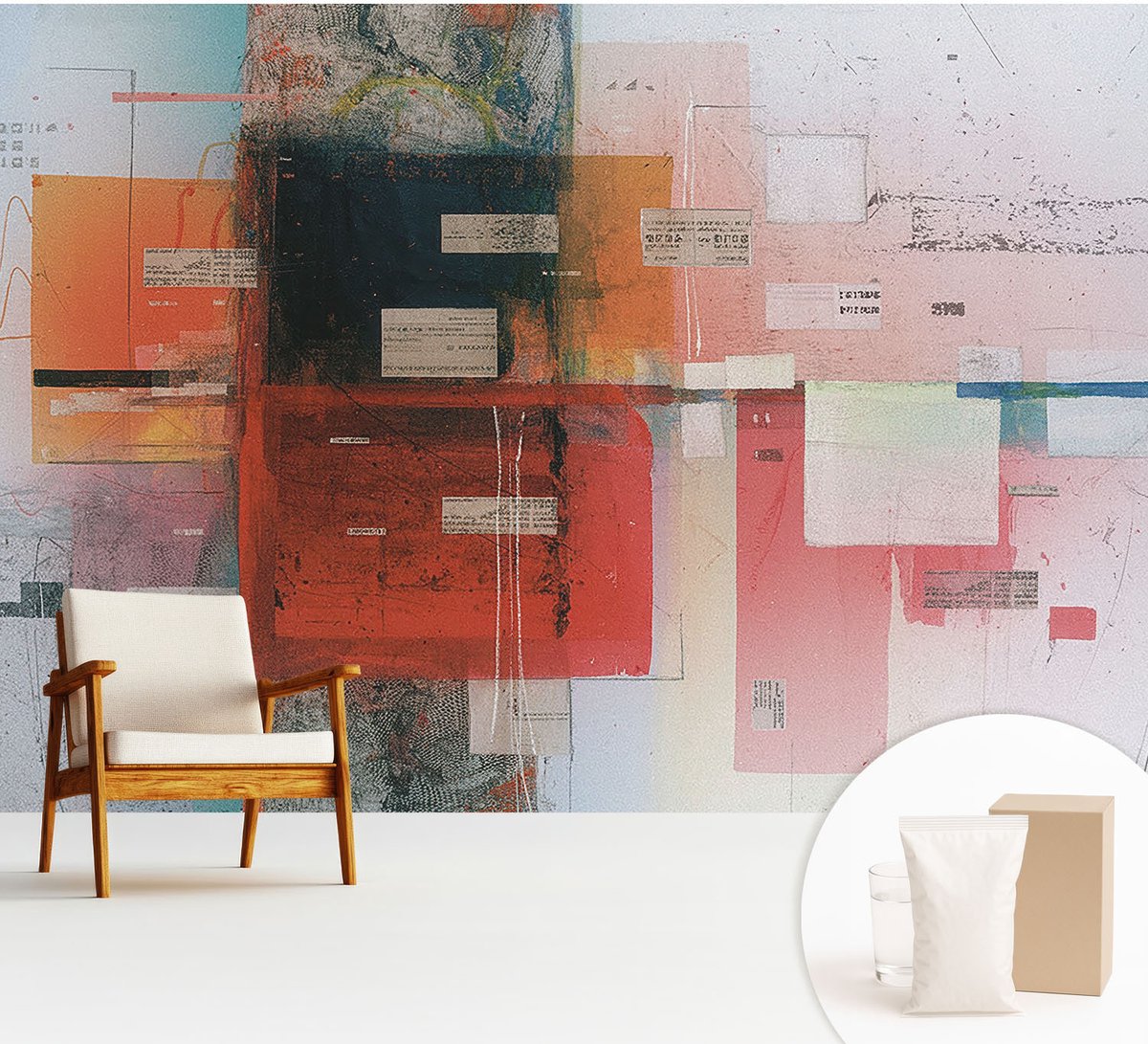 Wallfluent Fotobehang - Rood Vliesbehang - 312x219 cm - Abstracte Compositie Fotobehang Vlies - Hal behang Abstractie - Muurschildering - Woonkamer behang