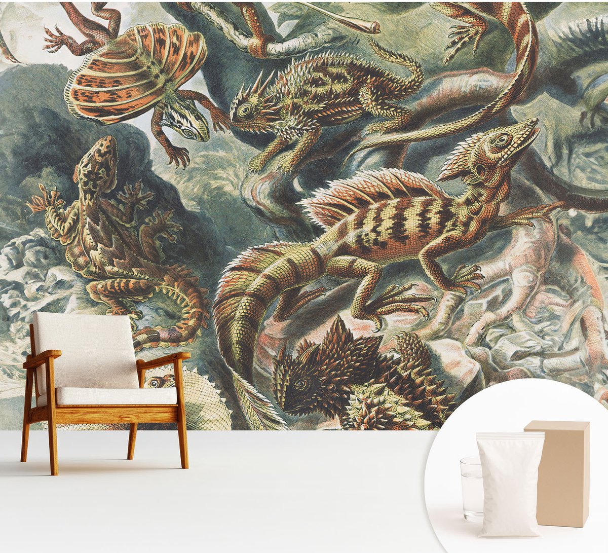 Wallfluent Fotobehang - Zwart Vliesbehang - 312x219 cm - Exotische Reptielen Fotobehang Vlies - Woonkamer behang Dieren - Muurschildering - Hal behang