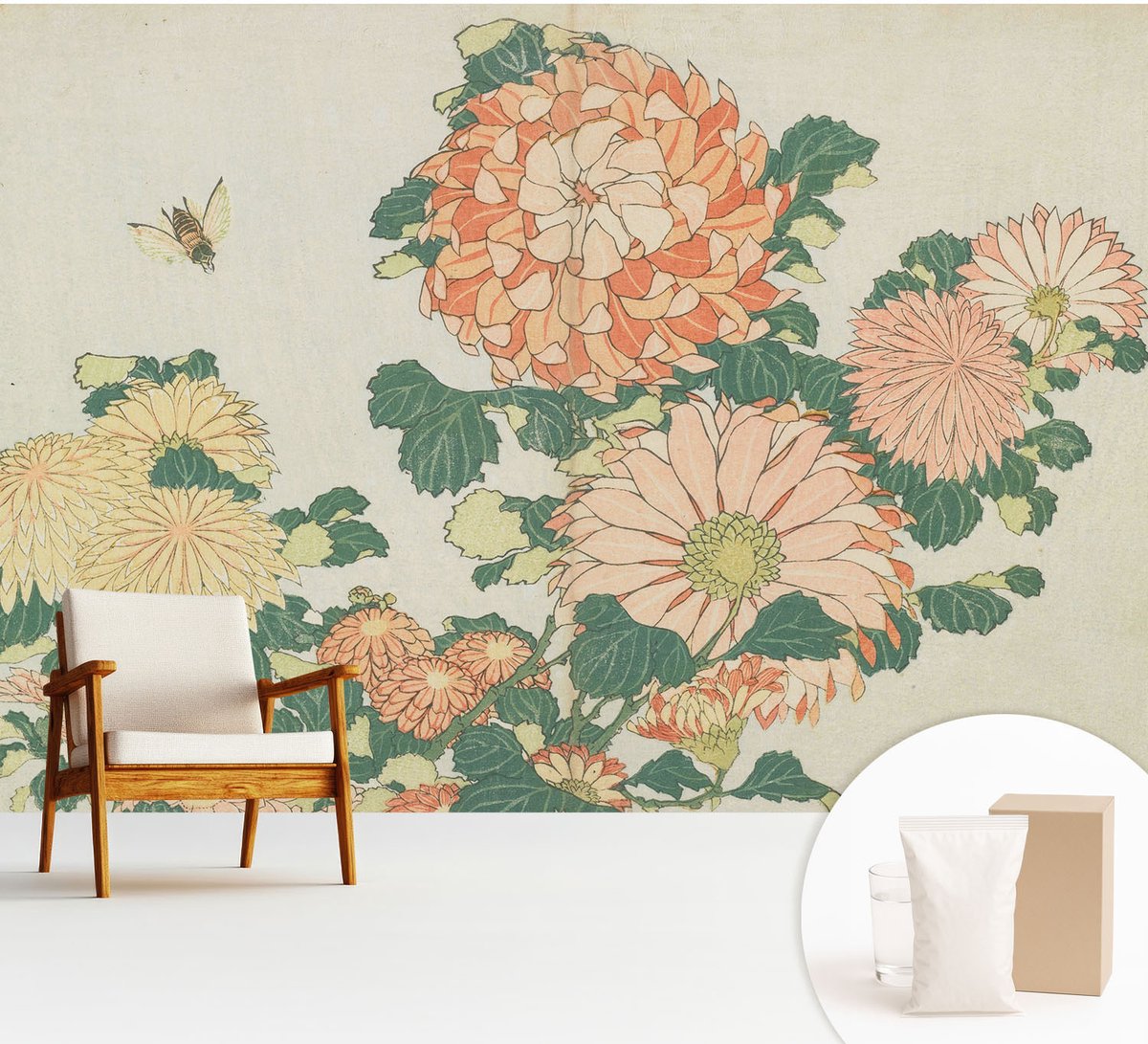 Wallfluent Fotobehang - Romig Vliesbehang - 312x219 cm - Chrysantenbloemen Muurschildering - Slaapkamer behang Bloemen En Planten - Fotobehang Vlies - Slaapkamer behang