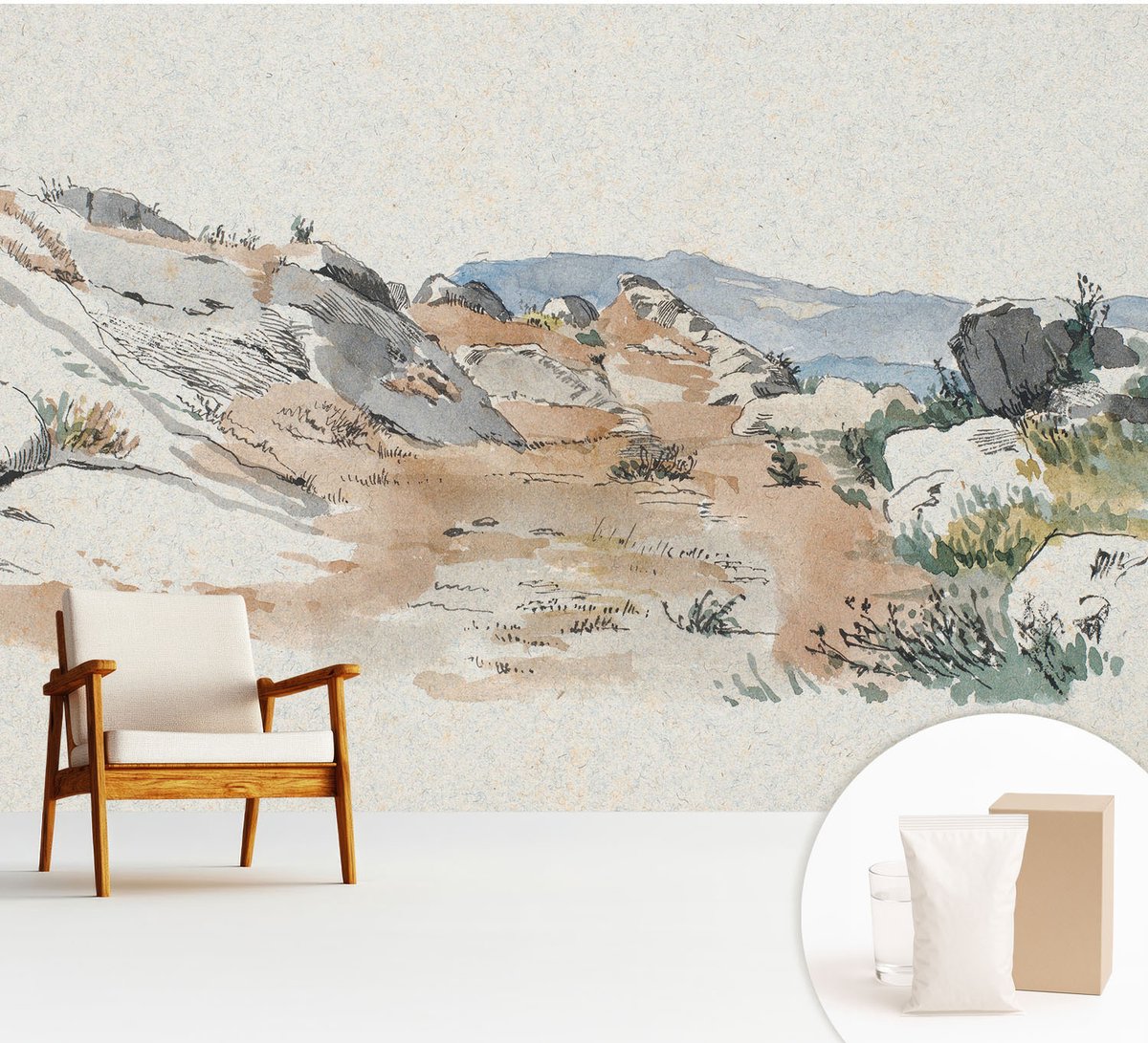 Wallfluent Fotobehang - Beige Vliesbehang - 312x219 cm - Rotslandschap Muurschildering - Slaapkamer behang Landschappen - Fotobehang Vlies - Slaapkamer behang