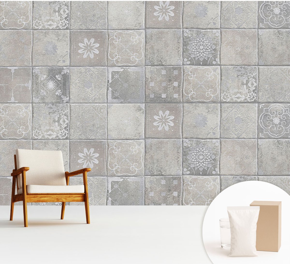 Wallfluent Fotobehang - Grijs Vliesbehang - 312x219 cm - Subtiele Patronen Fotobehang Vlies - Woonkamer behang Texturen - Muurschildering - Woonkamer behang