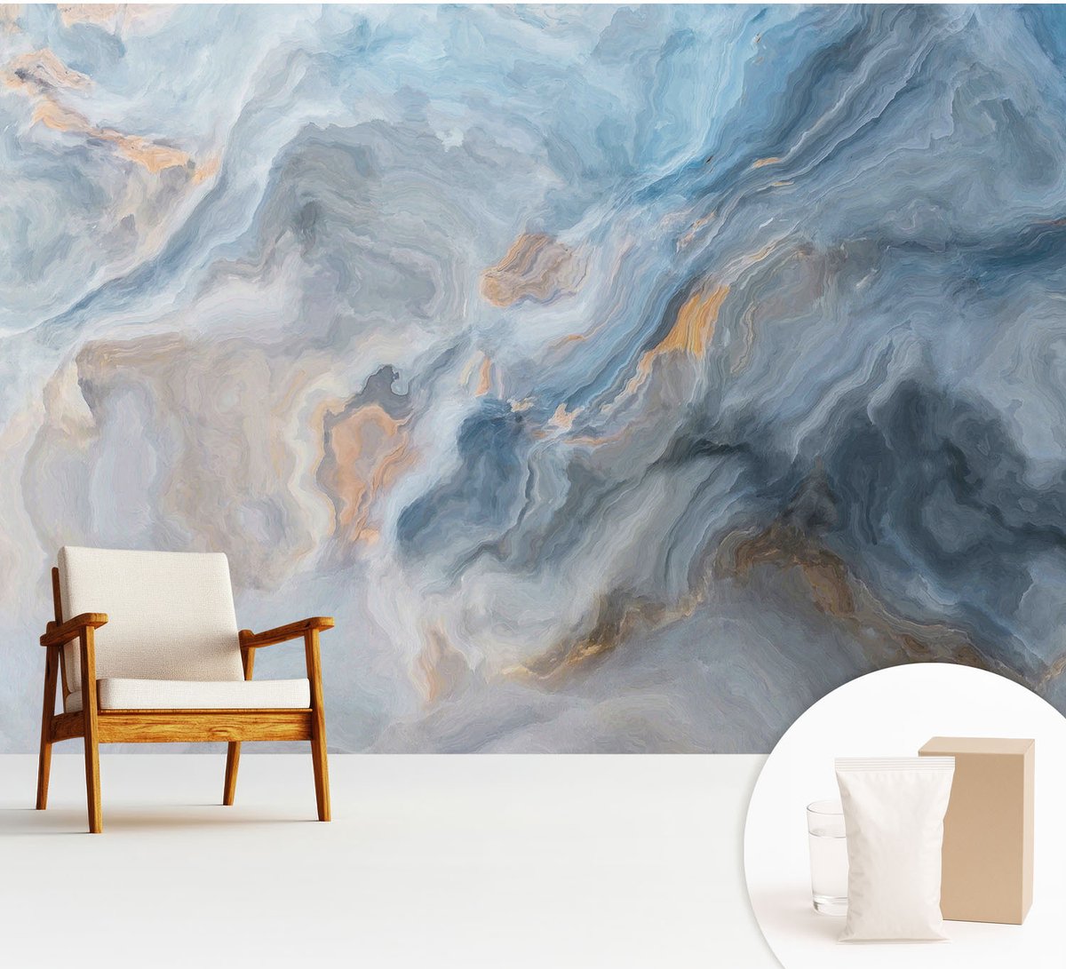 Wallfluent Fotobehang - Blauw Vliesbehang - 312x219 cm - Kleurrijke Abstracties Fotobehang Vlies - Hal behang Abstractie - Muurschildering - Woonkamer behang