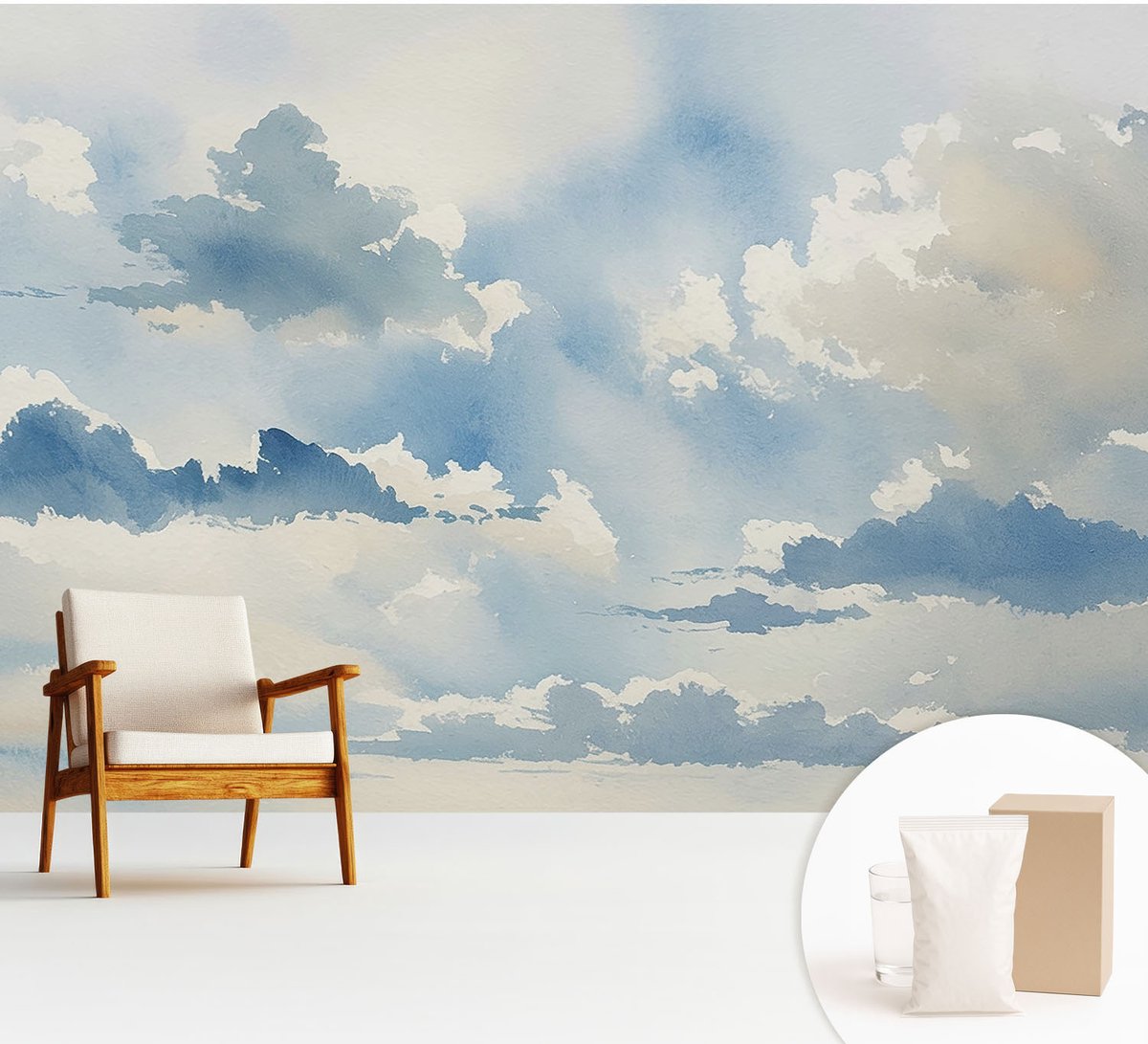 Wallfluent Fotobehang - Blauw Vliesbehang - 312x219 cm - Hemelse Wolken Fotobehang Vlies - Woonkamer behang Landschappen - Muurschildering - Woonkamer behang
