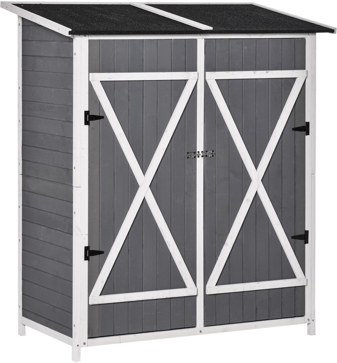 Gartenschrank - 2 deuren, afsluitbaar en met tafel - schuin dak - tuinberging - hout - grijs en wit - 139 x 75 x 160 cm