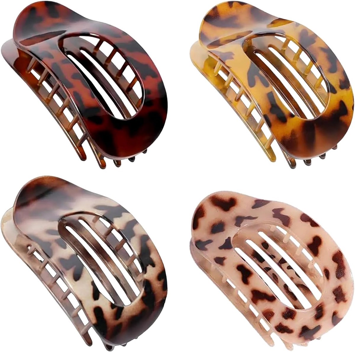Set of 4 Flat Hair Clips, Leopard Pattern Round Hair Clips, Flat Clip Clips with Strong Grip for Thick and Thin Hair - ShopVlot