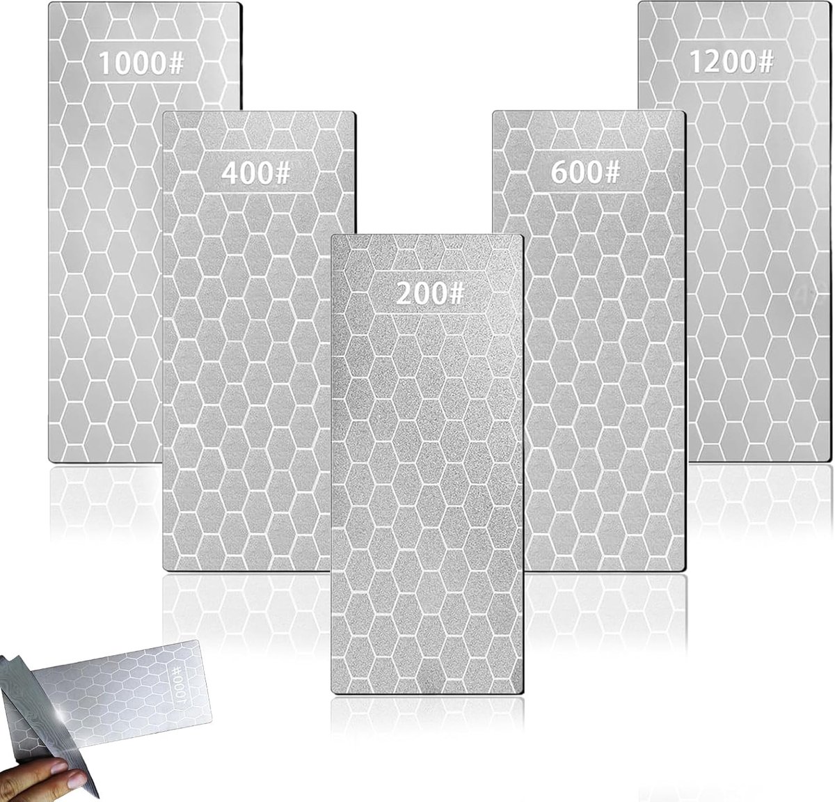SnelShoppen - Set van 5 Diamantslijpstenen - 200/400/600/1000/1200 - Mes slijper, slijpplaat, slijpsteen voor gereedschap en messen - Lichtgewicht en