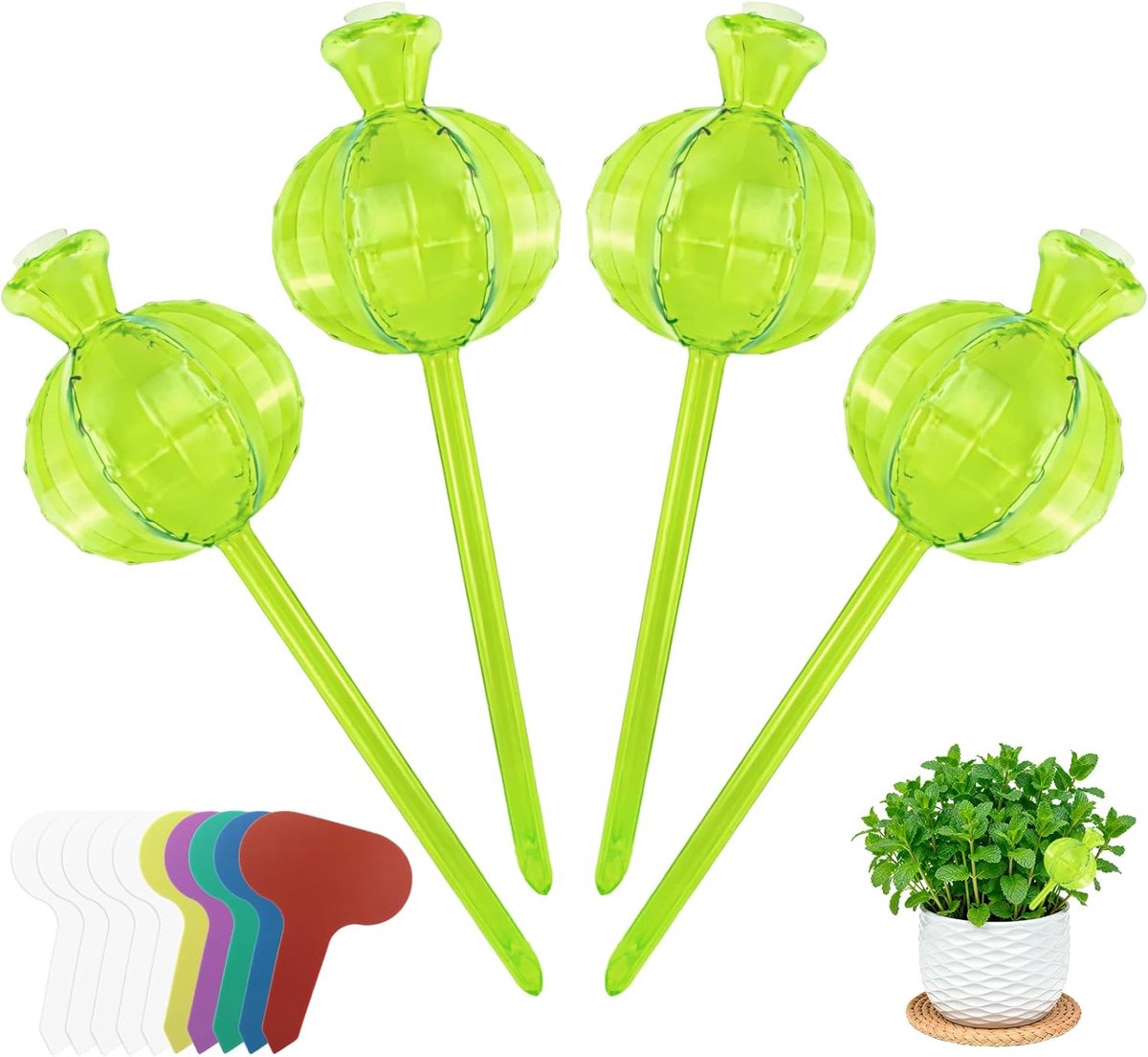 SnelShoppen - 4 Stuks 150 ml Irrigatieballen - Automatische Waterdispenser voor Planten - Zelfbewatering met 10 Plantenetiketten - Perfect voor Tuin e