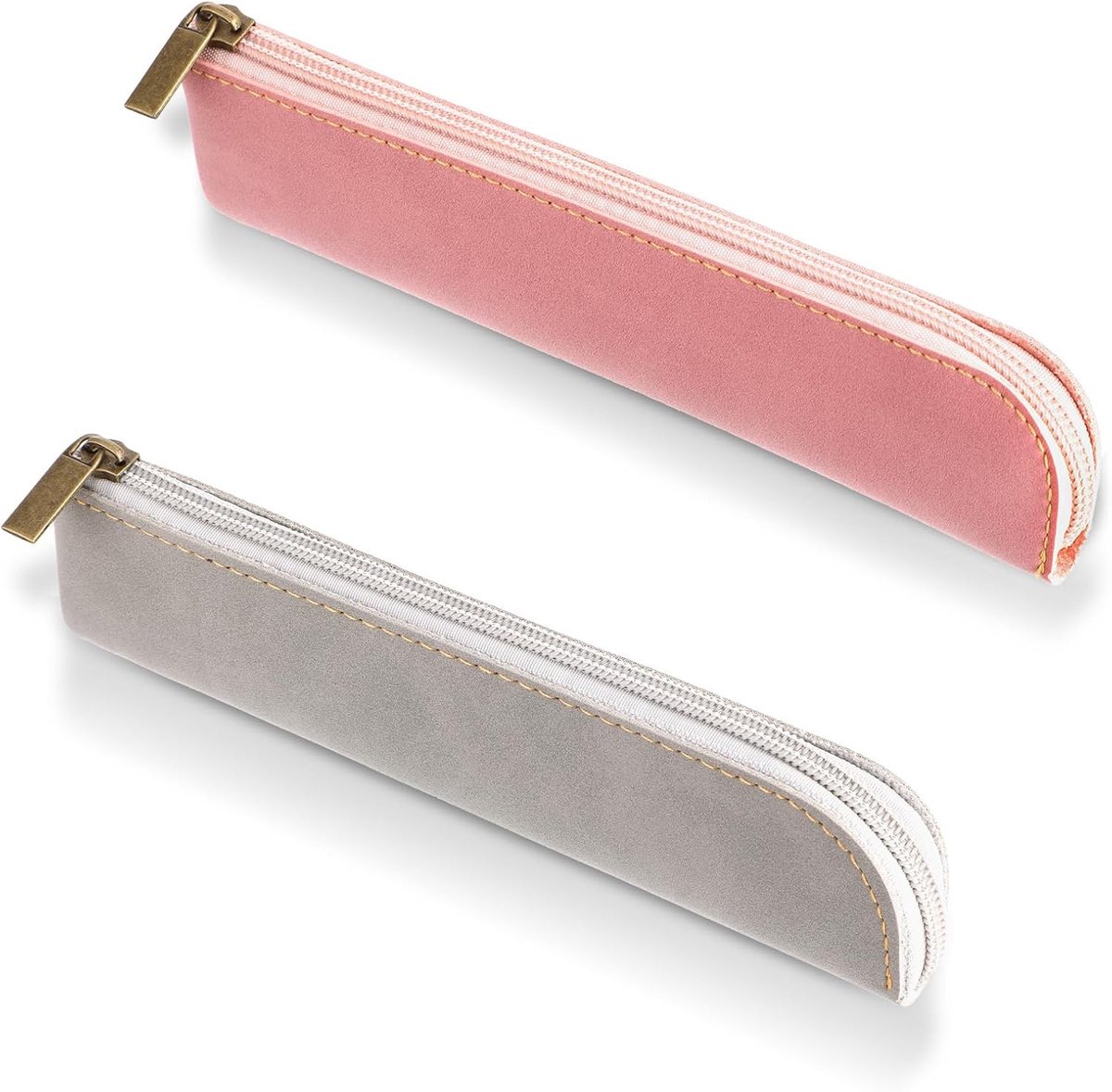 SnelShoppen - 2 Pcs PU Leren Pennenhouder - Dunne Soft Pencil Case - Elegante Zipper Etui voor Volwassenen - Perfect voor Kantoor, School, en Reizen -