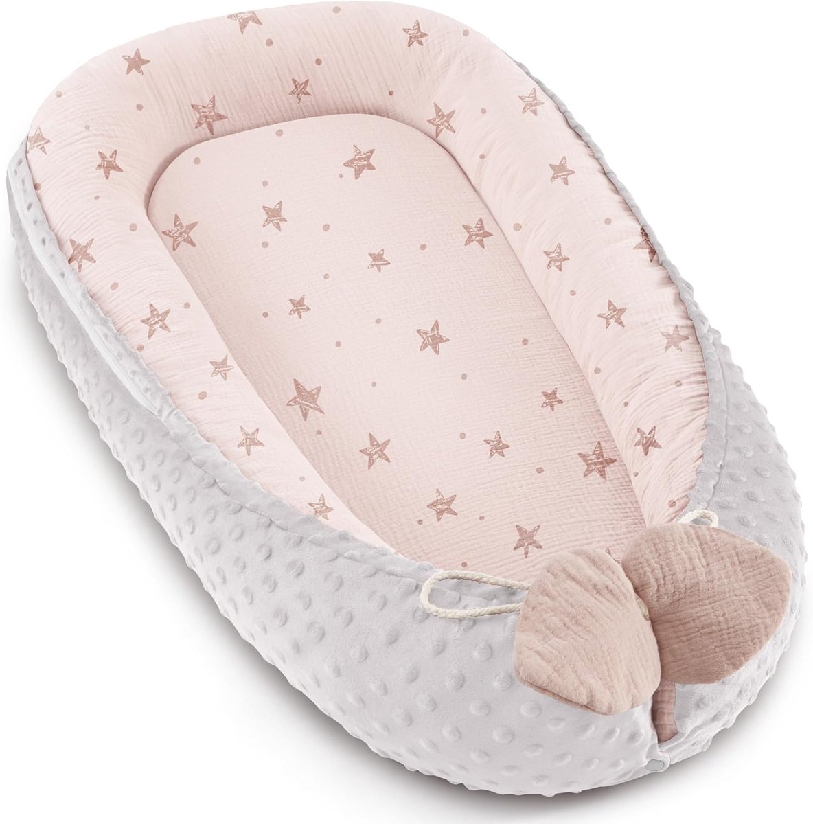 SnelShoppen - Bearmoss Babynest, knuffelnestje, 100% katoen, ademend wafelnestje, veilig reisbed voor baby's en zuigelingen in zandkleurig pentagramme