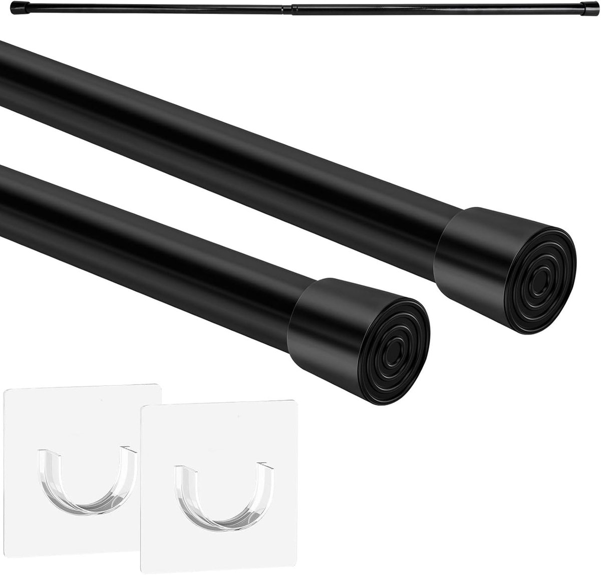 SnelShoppen - Set van 2 Uittrekbare Douchegordijnstangen zonder Boren, Roestvrij Staal, Multifunctionele Klemgordijnroede 71-115 cm, Zwart voor Douche