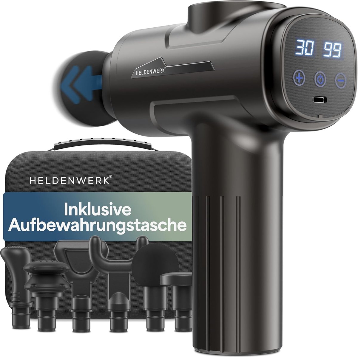 SnelShoppen - Massagepistool met 6 Massagekoppen, 30 Snelheden, USB-C Aansluiting en LCD-Touchscreen - Spiermassageapparaat voor Diepe Weefselmassage