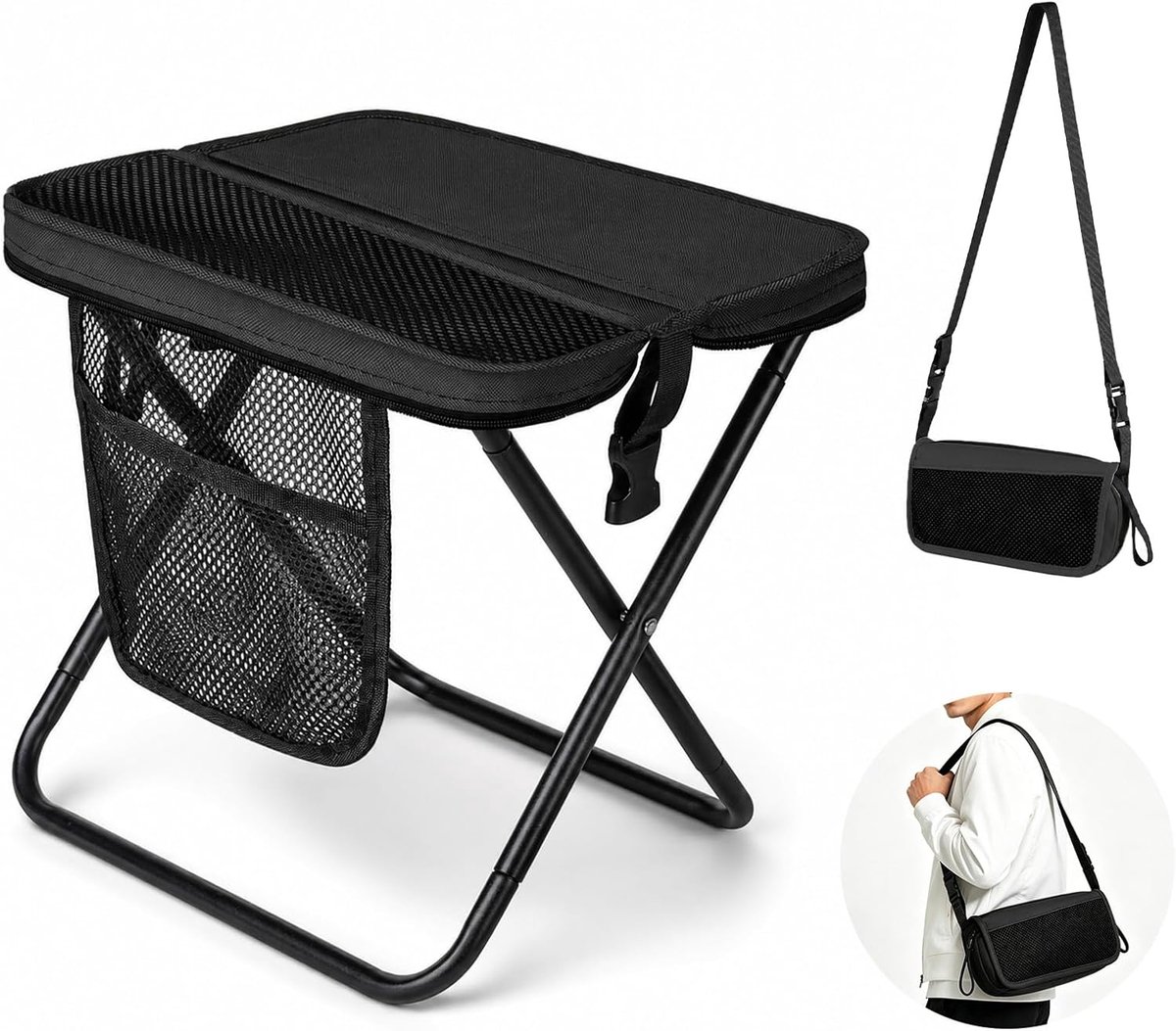 SnelShoppen - Opvouwbare Klapstoel 31x31x28 cm - Draagbare Campingkruk met Opbergtas - Lichte Vouwkruk voor Wandelen, Tuin, Reizen en Feesten