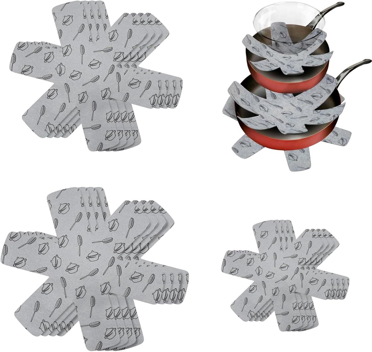 SnelShoppen - Pot Separator Set van 12 Stuks, Beschermers voor Pannen en Potten, Krassen Bescherming voor Keukenaccessoires, Vilt Caps in 3 Maten (38/