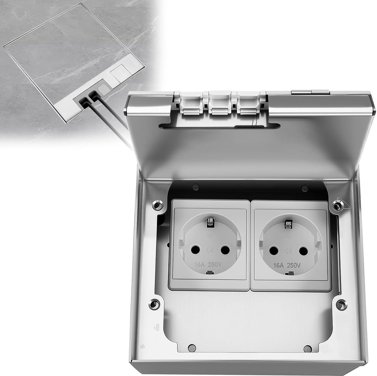 Inbouw Stopcontactdoos 16A 4000W - RVS Waterdicht - 2-Weg EU Stopcontacten - ShopVlot