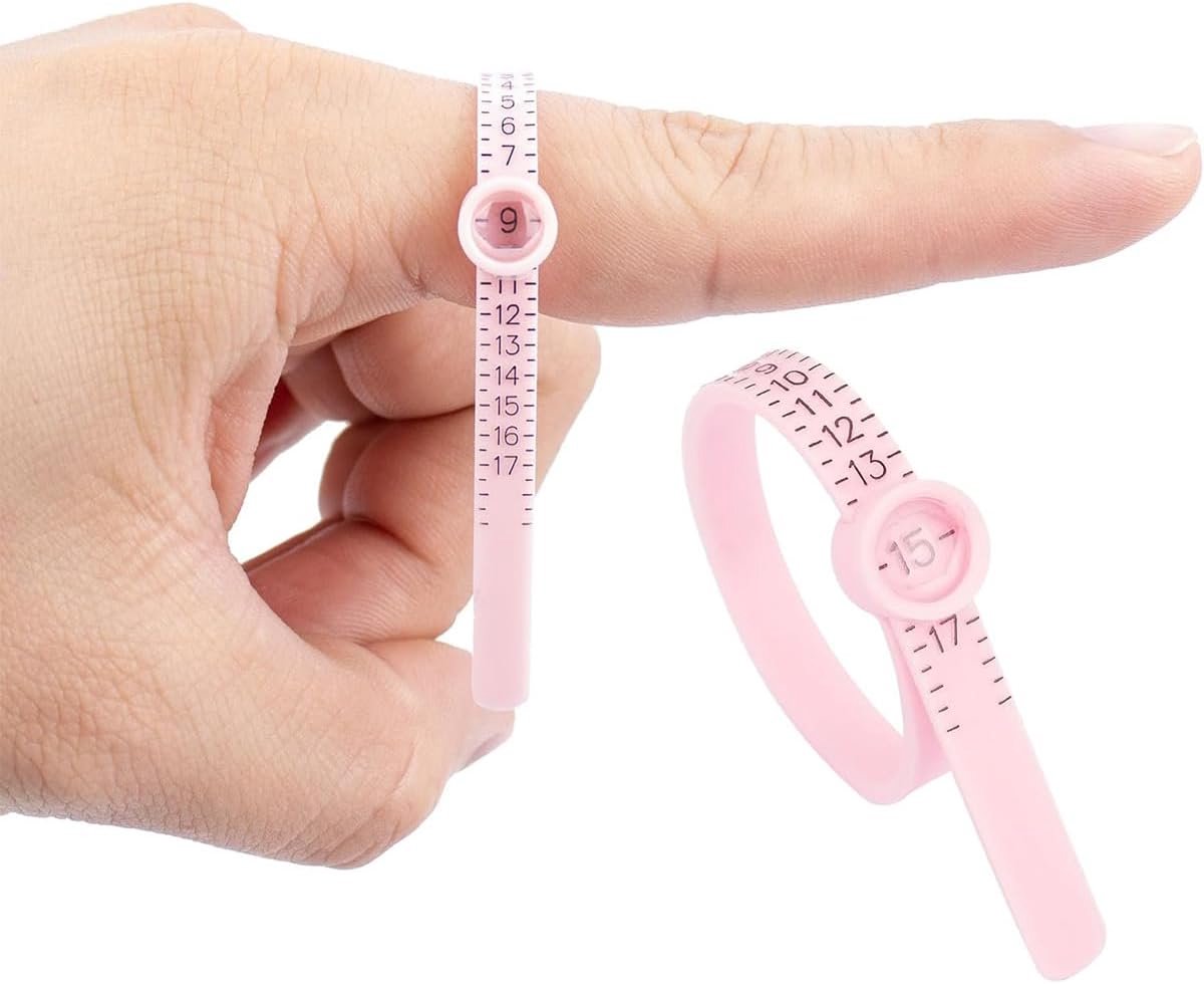 SnelShoppen - 2x Ringmaatmeter Herbruikbaar - Sieradenmaatmeter met Vergrootglas - Amerikaanse Maat 1-17 - Roze Meetinstrument voor Ringen en Sieraden