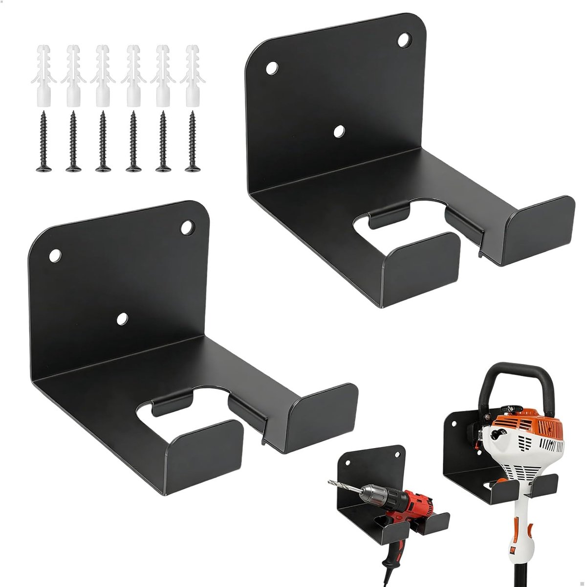 SnelShoppen - Set van 2 Wandmontage Pole Holders voor Tuin Gereedschap - Zwart Staal - Efficiënte Opslag voor Garage en Tuin - Maximaal 140 kg
