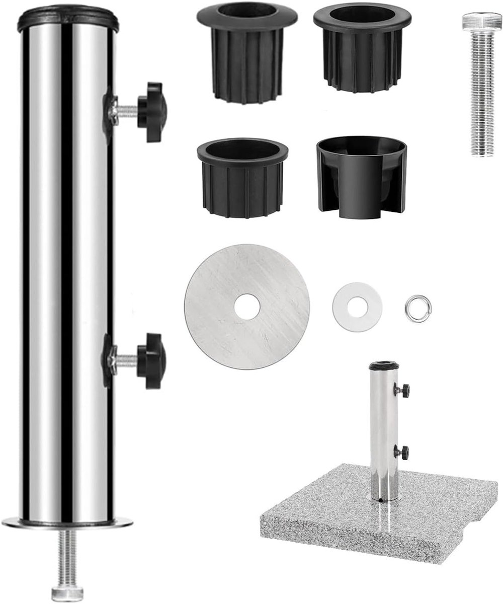 SnelShoppen - Parasolstandaard Tuinparasolstandaard Universeel met 3-delige Reducerende Ring voor 32/40/50mm Parasol - Roestvrij Staal en PVC, Ideaal
