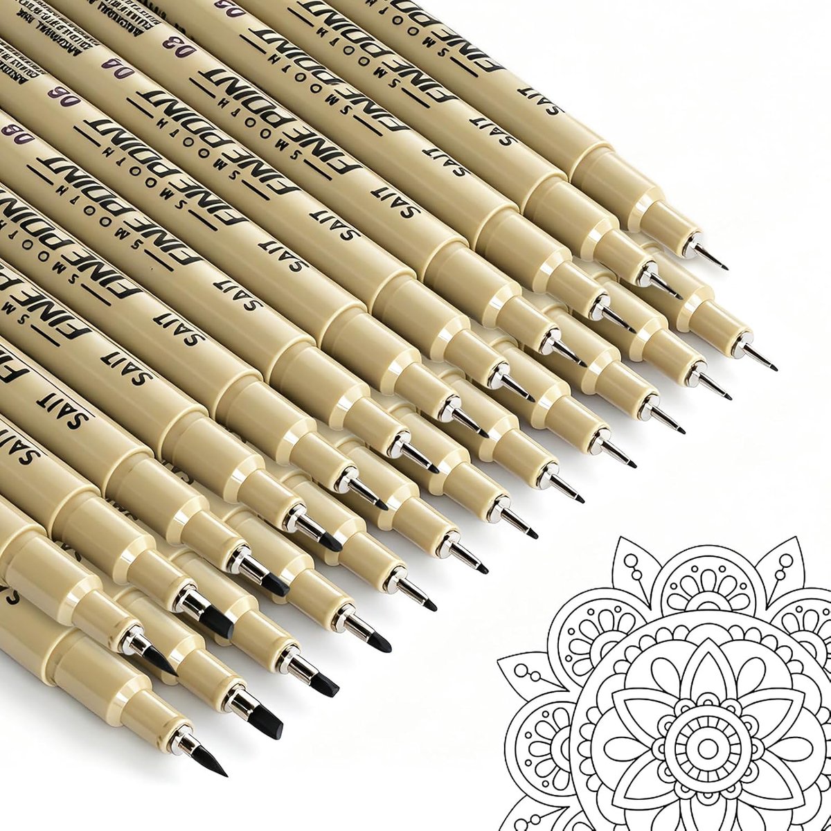 SnelShoppen - Set van 24 Zwarte Fineliner Pennen met Penseelstiften, 0,23-3 mm, Waterdicht, Documentenechte Inkt voor Teken- en Schetswerk, Bullet Jou