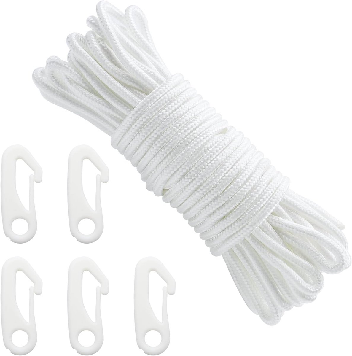 CONNECTION 20m Flagpole Rope with 5pcs Flagpole Clips 6mm Nylon Flagpole Rope Flagpole Rope Halyard Rope Plastic Hook - ShopVlot