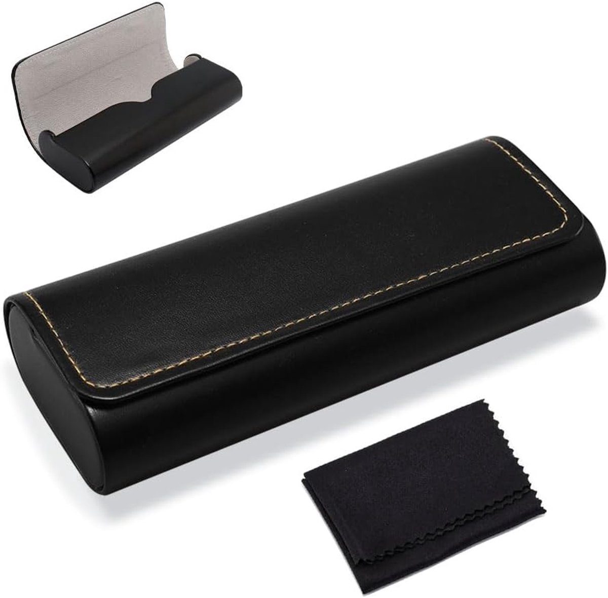 Hard Glasses Case Made of High Quality Leather for Men and Women Robust Durable Magnetic Closure Microfiber Cloth - ShopVlot