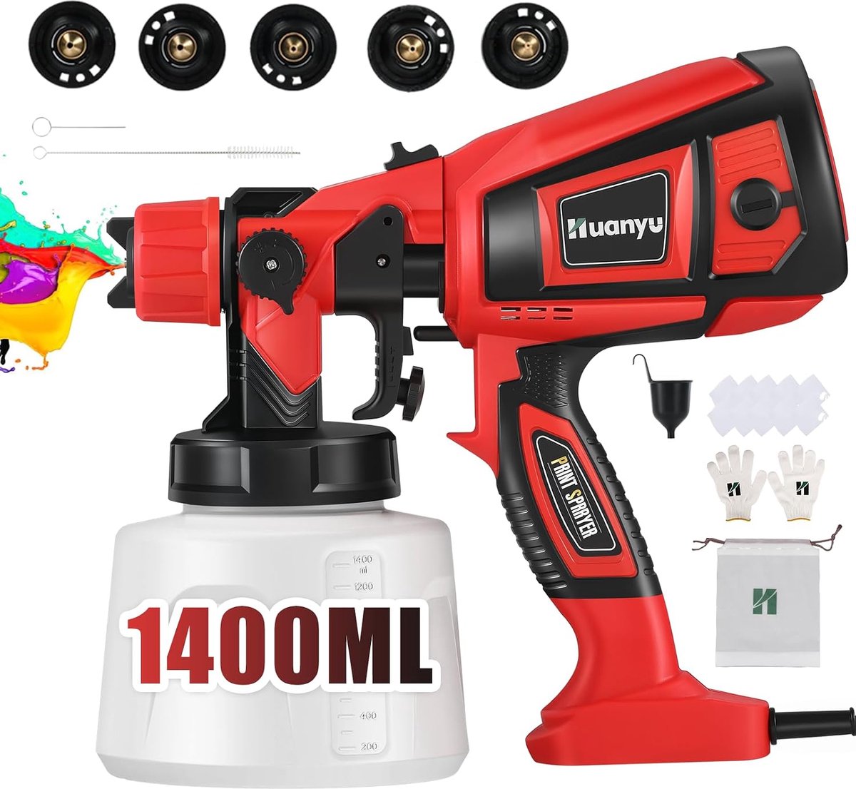 Huanyu Electric Nozzle, 850 W, 1400 ml, 5 Nozzles, Adjustable (Red) - ShopVlot