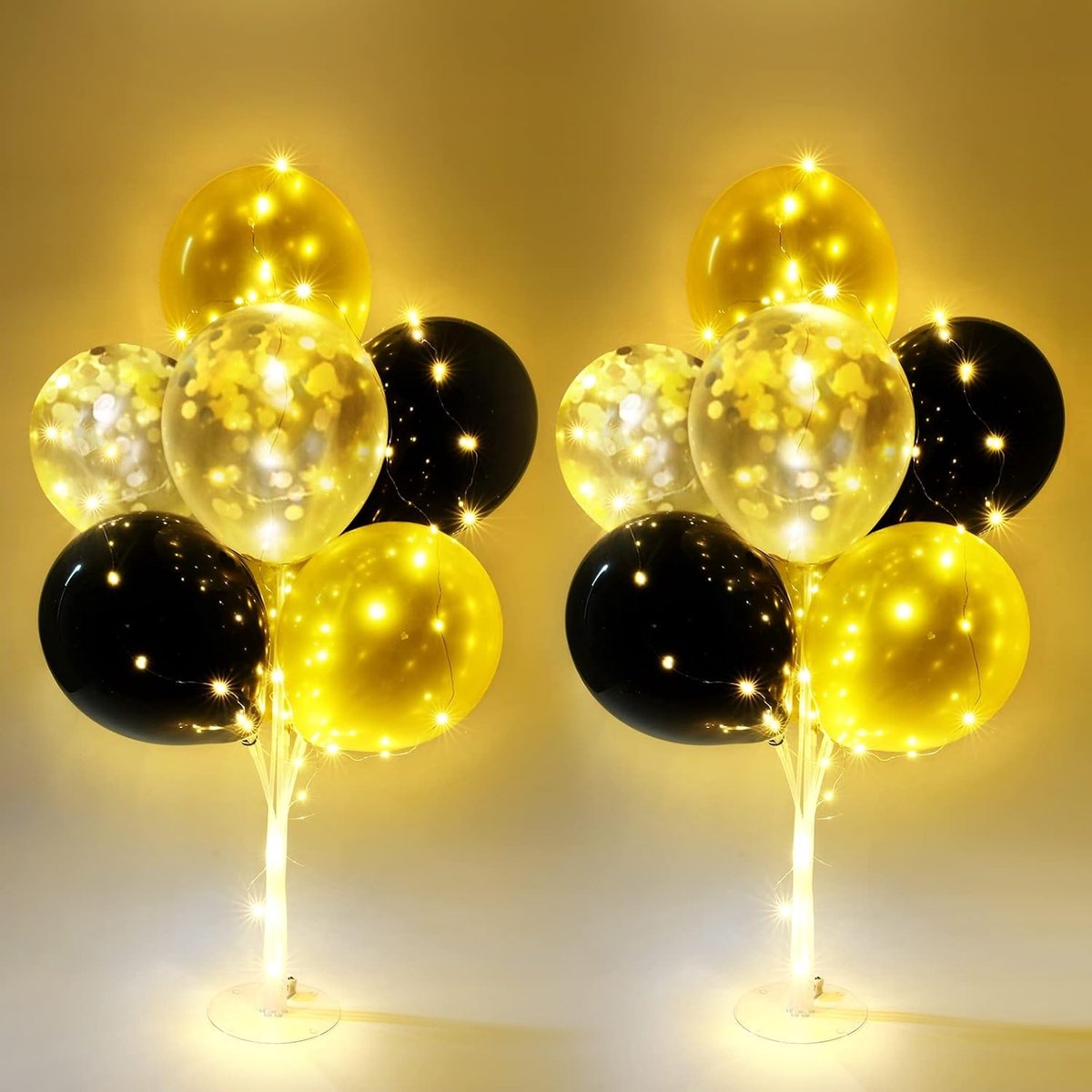 Allecta - Ballonnenstandaard met ballonnenhouder voor feestjes - 2-delige tafeldecoratie set - Herbruikbare doorzichtige standaard met 16 ballonnen - Voor verjaardagen en bruiloften - Goud