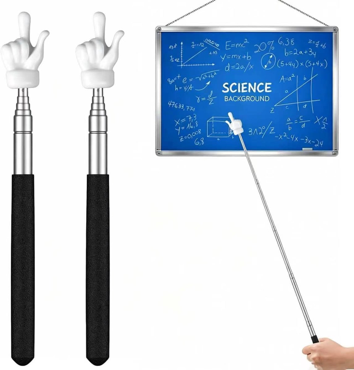 2 stuks telescopische slagstok van roestvrij staal, wijsstaaf vinger als slagstok, telescopische en telescopische - ShopVlot