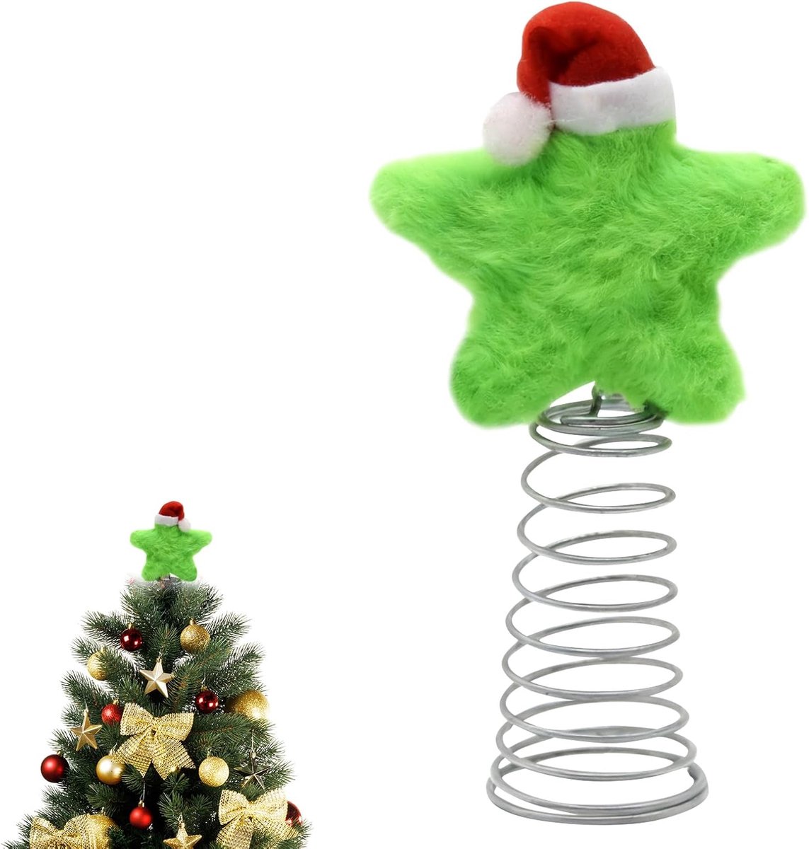 Ster, groene hoed, kerstboomtopdecoratie voor poppen, mini-kerstboomtop cadeauartikelen, rustieke boomtopdecoratie, felle kleuren, leuke vakantiedecoraties