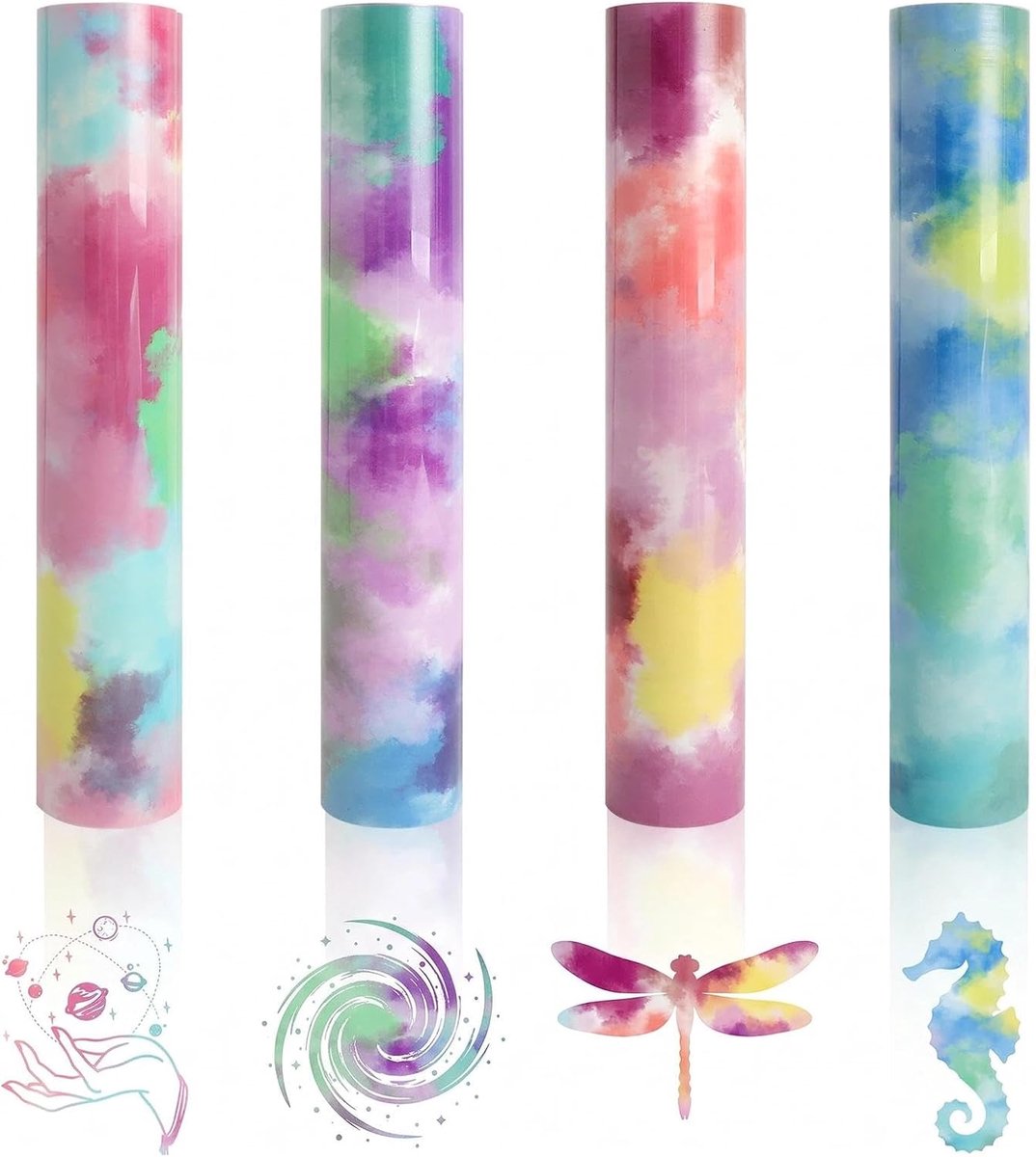 4 stuks regenboogfolie, flexfolie, transferfolie, plotterfolie, textiel, kleurverloop, warmteoverdracht, vinyl, polyurethaan, strijkfolie voor doe-het-zelf T-shirt, stoffen
