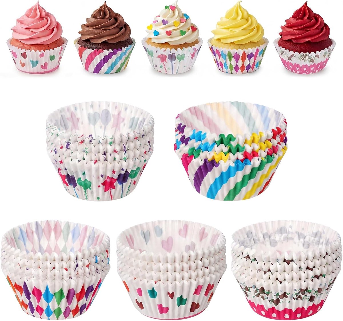 500 stuks papieren muffinvormpjes, kleurrijk, papieren vormpjes voor minimuffins, cupcakevormpjes, voor verjaardagen, bruiloften, feestje