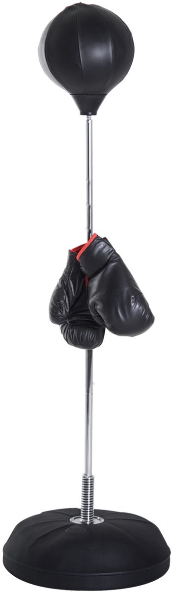 Punchingbal 43×43×144 cm met verstelbare standaard, Staande bokszak voor boksen Thai Boksen Muay Thai Taekwondo Free Fight en conditietraining, Zwart Kunstleer en kunststof, Inclusief bokshandschoenen en luchtpomp, Bokstrainer voor thuisfitness