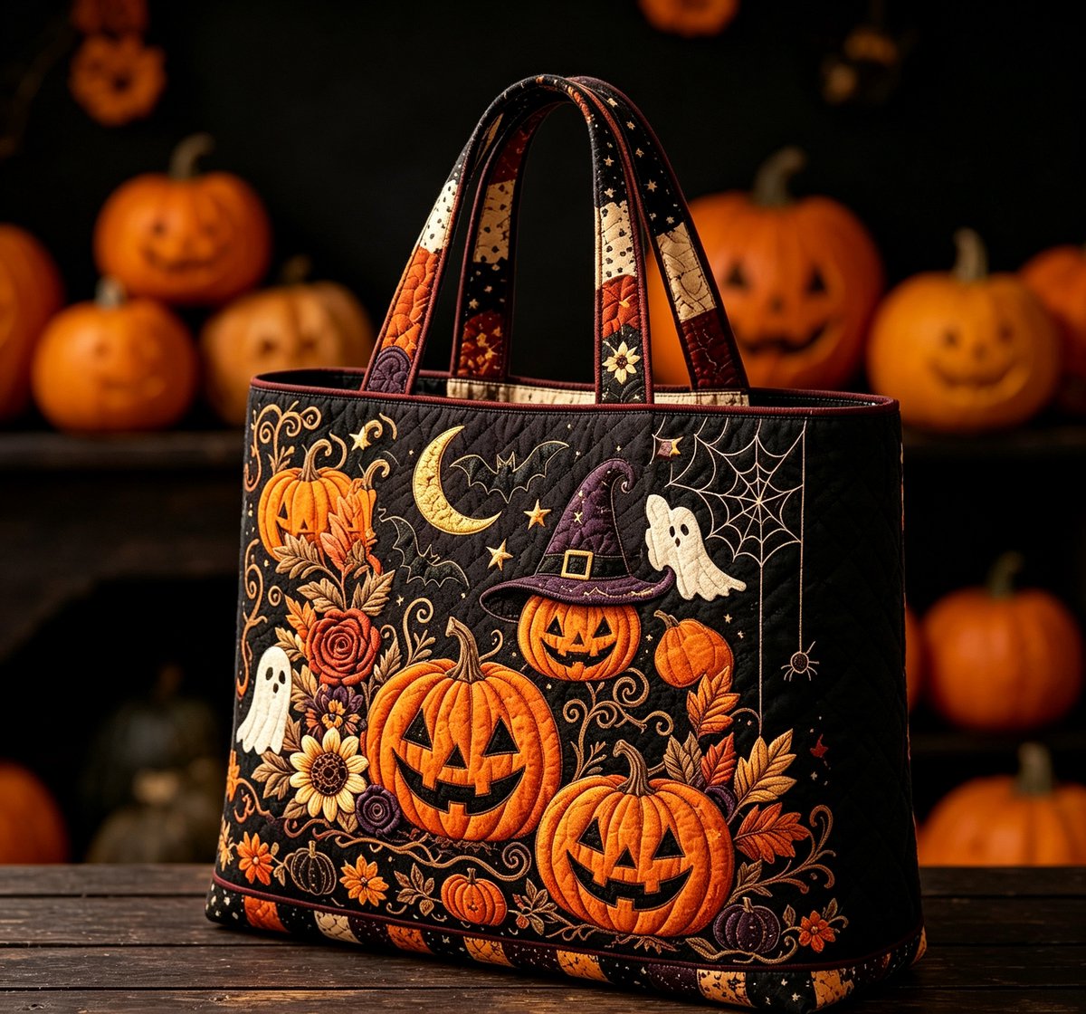 Halloween Trick-or-Treat-tas – Herbruikbare schoudertas met opdruk en gevoerde schouderbanden – Stevige tas voor snoepgoed met schattig patroon van pompoenen, vleermuizen en spoken – Voor kinderen en volwassenen
