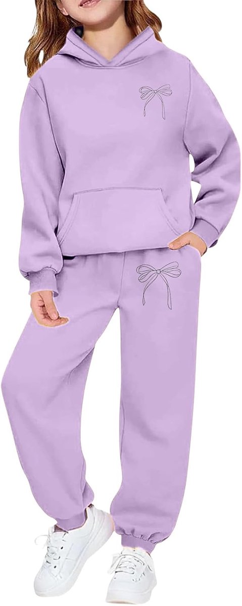 2-delige set voor meisjes, katoen, kinderen, top en broek, hoodie, comfortabele outfit, kinderkleding, herfst, vrije tijd, A64