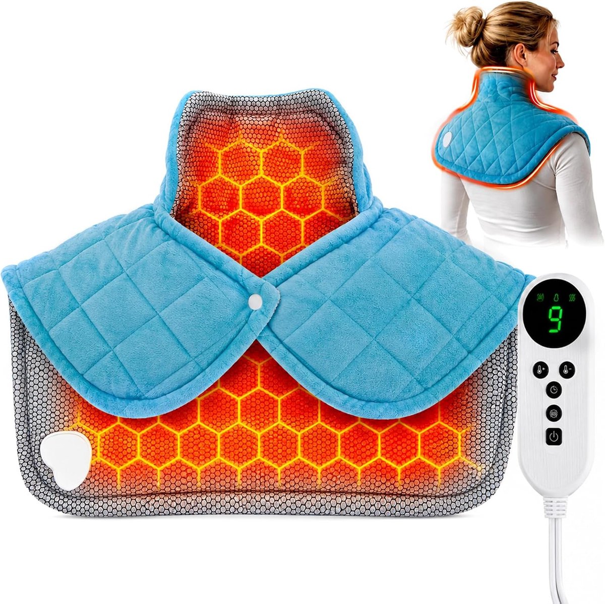 Verwarmingskussen voor nek en schouders, met 9 warmtestanden, 4 timers