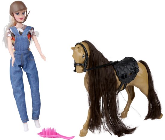 Eddy Toys Doll & Horse - Modepop met Bruin Paard - 4-delige Speelset - Inclusief Cap, Haarborstel en Zadel - Speelgoedpop 29 cm - Blond Haar - Kunststof - Vanaf 3 Jaar - Geschikt voor Meisjes — afbeelding 5