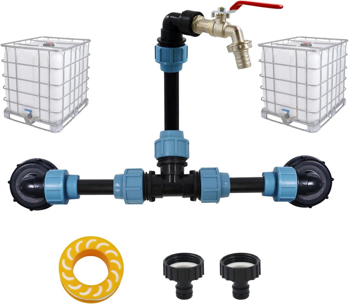 IBC Connection Kit for 1-2 Rainwater Tanks - with 3/4 Inch Gooseneck with or without Container Spout, for Rainwater - ShopVlot