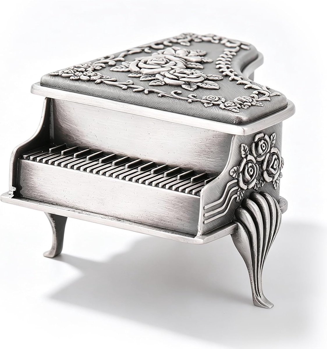 vintage jewellery box, piano-shaped metal jewelry box with rose flower carved zinc army jewelry storage organizer CAS - ShopVlot