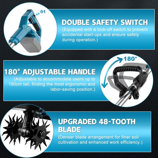 Electric Ground Cutter Battery Compatible with Makita 18V 550W Brushless Folding Working Width 30 cm Depth 22 cm - ShopVlot — afbeelding 4