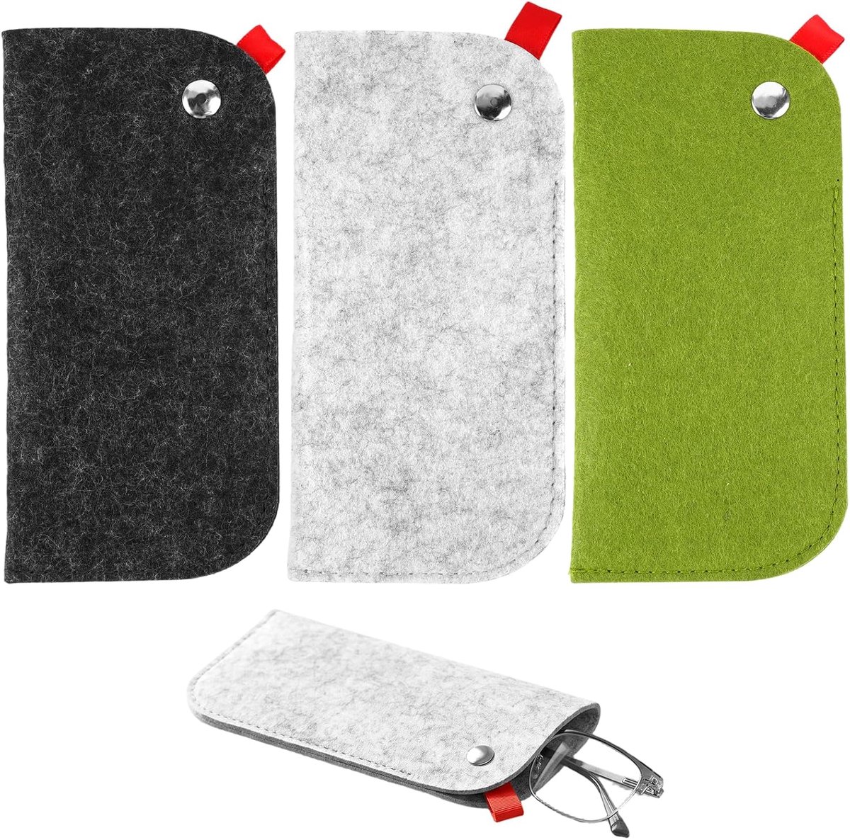 3 Stuks Vilten Brillenhoesjes, Zachte Draagbare Brillenkoker Zonnebrilzak - ShopVlot