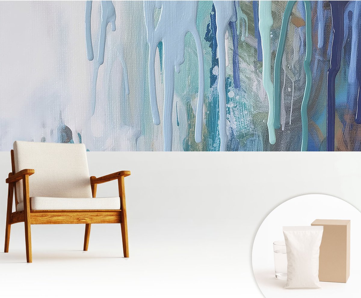 Wallfluent Fotobehang - Wit Vliesbehang - 250x104 cm - Blauwe Watervallen Muurschildering - Slaapkamer behang Abstractie - Fotobehang Vlies - Gang behang