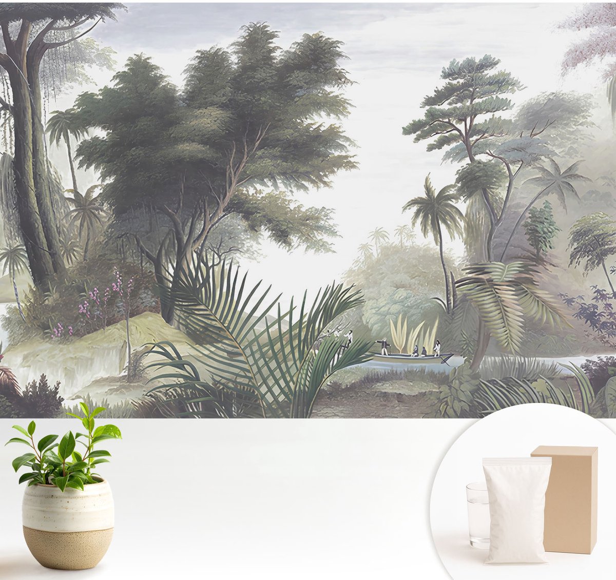 Wallfluent Fotobehang - Groente Vliesbehang - 104x70 cm - Exotisch Landschap Muurschildering - Slaapkamer behang Bloemen En Planten - Fotobehang Vlies - Slaapkamer behang