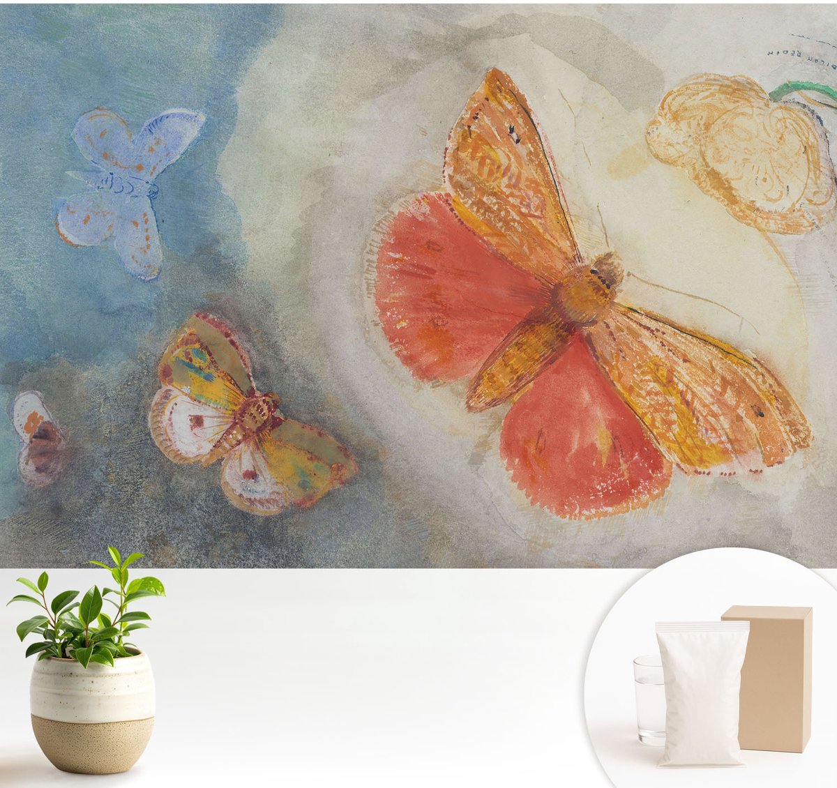 Wallfluent Fotobehang - Oranje Vliesbehang - 104x70 cm - Kleurrijke Vlinders Fotobehang Vlies - Woonkamer behang Deel - Muurschildering - Woonkamer behang